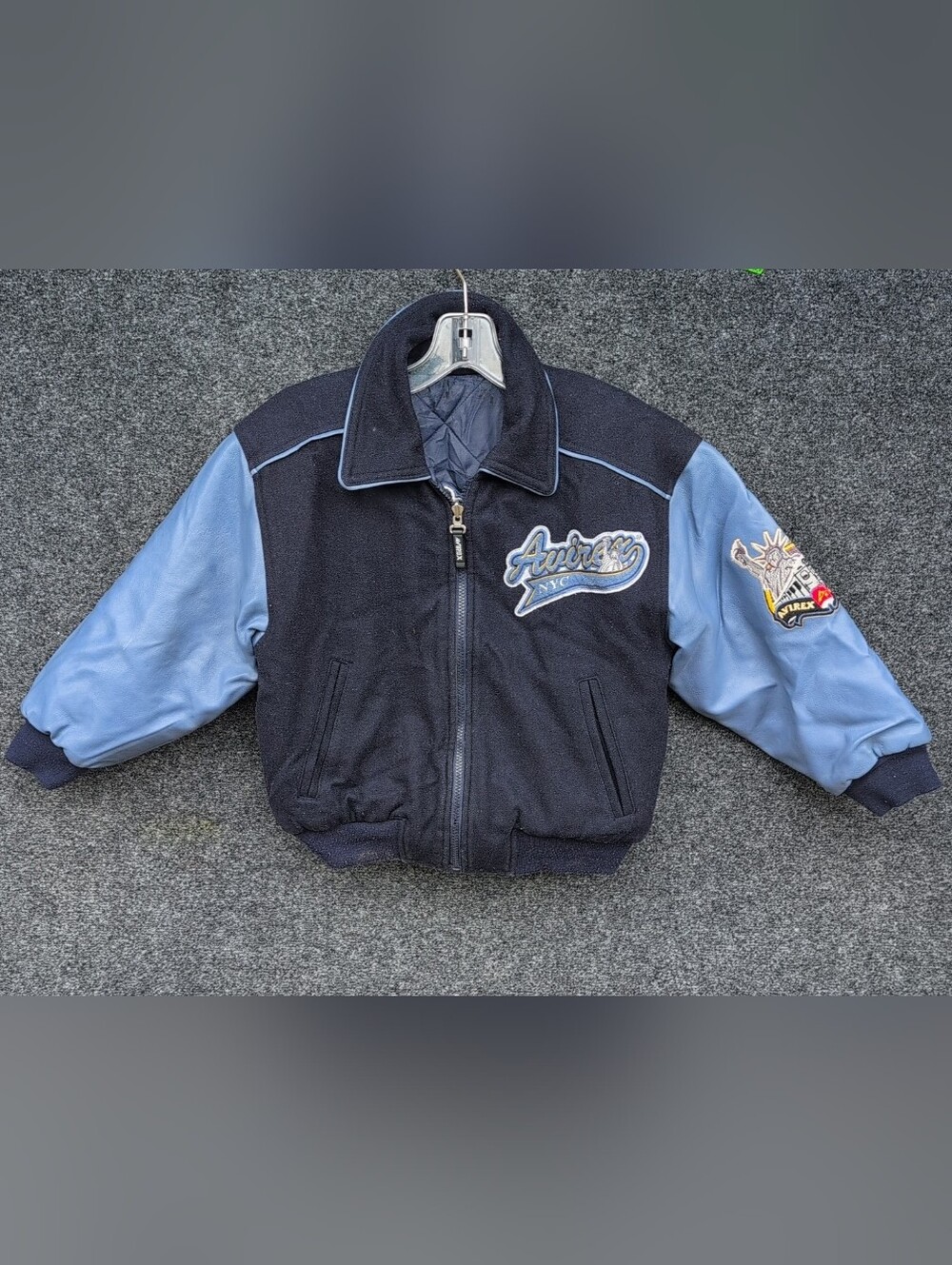 Vtg Avirex Jacket Youth Small Reversible Wool Leather Varsity Letterman Quilted